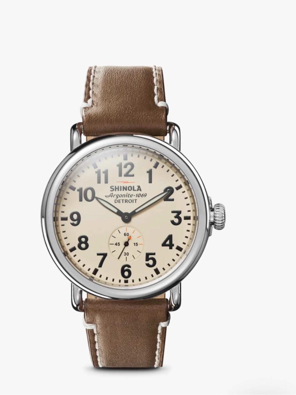 Shinola 47 mm Cream Dial Brown Leather Runwell Timepiece